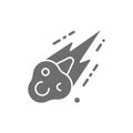 Vector meteorite, meteor rain fall grey icon.