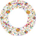 Vector Mexican embroidery round frame pattern