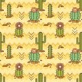 Vector Mexican pattern of cacti. Linear illustration. vector background