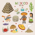 Vector Mexico Doodle Art for Travel and Tourism