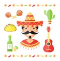 Vector mexico flat illustration icons