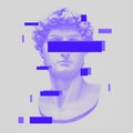 Vector Michelangelo`s David bust. Aesthetic contemporary art collage. Vaporwave style poster concept