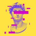 Vector Michelangelo`s David bust. Aesthetic contemporary art collage. Vaporwave style poster concept