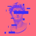 Vector Michelangelo`s David bust. Aesthetic contemporary art collage. Vaporwave style poster concept