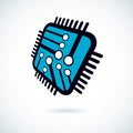 Vector microchip design, cpu. Information communication technology element, circuit board in square shape. Microprocessor scheme Royalty Free Stock Photo