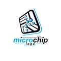 Vector microchip design, cpu. Information communication technology element, circuit board in square shape. Microprocessor scheme Royalty Free Stock Photo