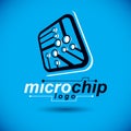 Vector microchip design, cpu. Information communication technology element, circuit board in square shape. Microprocessor scheme Royalty Free Stock Photo