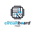 Vector microchip design, cpu. Information communication technology element, circuit board in square shape. Microprocessor scheme Royalty Free Stock Photo
