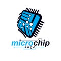 Vector microchip design, cpu. Information communication technology element, circuit board in square shape. Microprocessor scheme Royalty Free Stock Photo