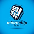 Vector microchip design, cpu. Information communication technology element, circuit board in square shape. Microprocessor scheme Royalty Free Stock Photo