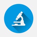 Vector Microscope icon on blue background. Flat image laboratory