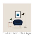 Mid century modern furniture set collection.vector illustration 1950 1960. interior design drawing.