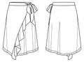 woman jersey or woven fabric skirt with bow technical drawing