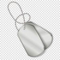 Vector military dog tags, army chain on transparent background