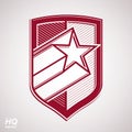 Vector military shield with pentagonal comet star, protection heraldic sheriff blazon. Royalty Free Stock Photo