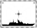Vector military ship on the background of the map. Wind rose.