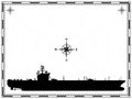 Vector military ship on the background of the map. Wind rose.