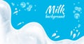 Vector Milk Background, Drink Waves and Splashes, Drops and Colorful Bubbles, Bright Blue and White Graphic. Royalty Free Stock Photo