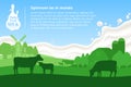 Vector milk illustration with cows, calves, farm and milk splash