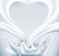 Vector. Milk splash in the form of heart on a gray background Royalty Free Stock Photo