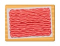 Vector minced meat on wooden kitchen board