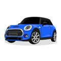 Vector mini car blue on white background Royalty Free Stock Photo