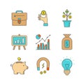 Vector minimal lineart flat business and finance iconset Royalty Free Stock Photo