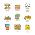 Vector minimal lineart flat freight icons set