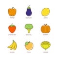 Vector minimal lineart flat fruits and vegetables iconset