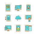 Vector minimal lineart flat mobile tech icon set Royalty Free Stock Photo