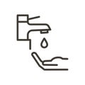 Vector minimal thin line icon outline linear stroke illustration of a faucet with a drop of water and a hand washing Royalty Free Stock Photo