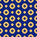 Vector geometric seamless pattern with circles and flowers. Blue and yellow Royalty Free Stock Photo