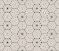 Vector minimalist geometric seamless pattern. Subtle black and white abstract texture with hexagonal grid, thin lines, circles, Royalty Free Stock Photo