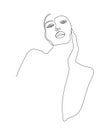 Vector minimalist linear woman illustration, abstract continuous line drawing face. Modern one line art, female portrait