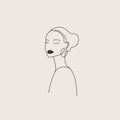 Vector minimalist linear woman illustration, abstract continuous line drawing face. Modern one line art, female portrait