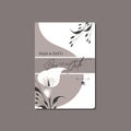 Minimalist vector calla lily floral wedding invitation template, mocha color theme