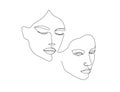 Vector minimalist style portrait. Line, continuous linear two women portrait. Hand drawn abstract feminine print. Use