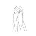 Vector minimalist style portrait. Line, continuous linear woman portrait, body, sitting back Abstract feminine print