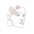 Vector minimalist style portrait. Line, continuous linear woman with spots. Hand drawn abstract feminine print. Use for