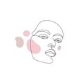 Vector minimalist style portrait. Line, continuous linear woman with spots. Hand drawn abstract feminine print. Use for