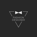 Vector isolated black and white fashion designer logo with bow tie for suits Royalty Free Stock Photo