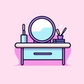 Vector of a minimalistic desk setup with a mirror and a cup
