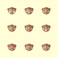 Vector minimalistic flat monkey emotions icon set