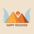 Vector Minimalistic Illustration of Passover Celebrations. Pyramids of Giza and Symbolic waves of Red Sea. The Escape Royalty Free Stock Photo