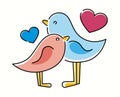 Minimalistic line art the pair of birds in love and the heart