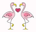 Minimalistic line art a pair of flamingos in love and the heart