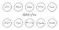 Vector minimalistic stickers or labels with names of tea.