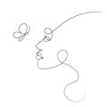Vector Minimalistic Woman's Profile Line Art, Black and White Illustration Template, Single Continuous Line Drawing