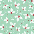 Vector mint green holly berry holiday seamless pattern background. Great for winter themed packaging, giftwrap, gifts