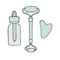 Vector mint gua sha jade roller and oil bottle